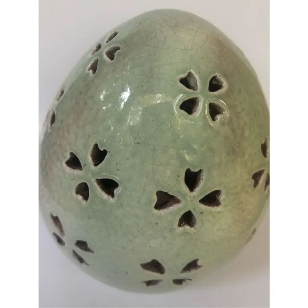 Vintage Pottery Barn Small 7.5” Tall Pale Blue Ceramic Pierced Egg